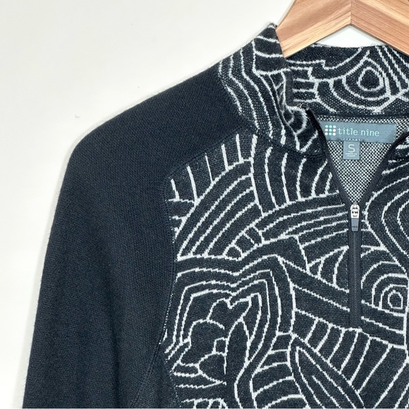 Title Nine Super Power Quarter Zip Sweater Small Merino Wool Blend Black White - Picture 2 of 15